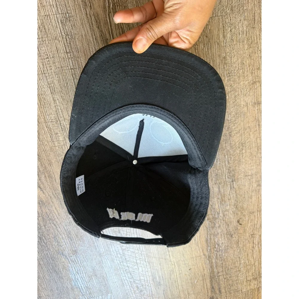 Disney Mickey Mouse Snapback Hat Black Gray Faux Leather Brim Gothic Embroidery
